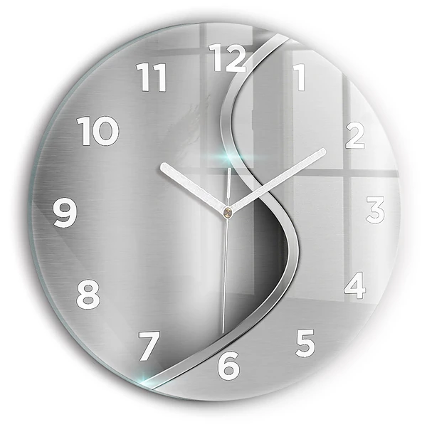 Wanduhr glas rund Graues Metall Abstraktion