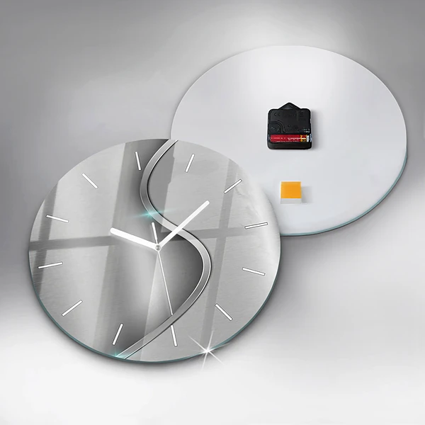 Wanduhr glas rund Graues Metall Abstraktion