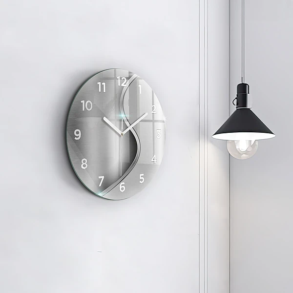 Wanduhr glas rund Graues Metall Abstraktion