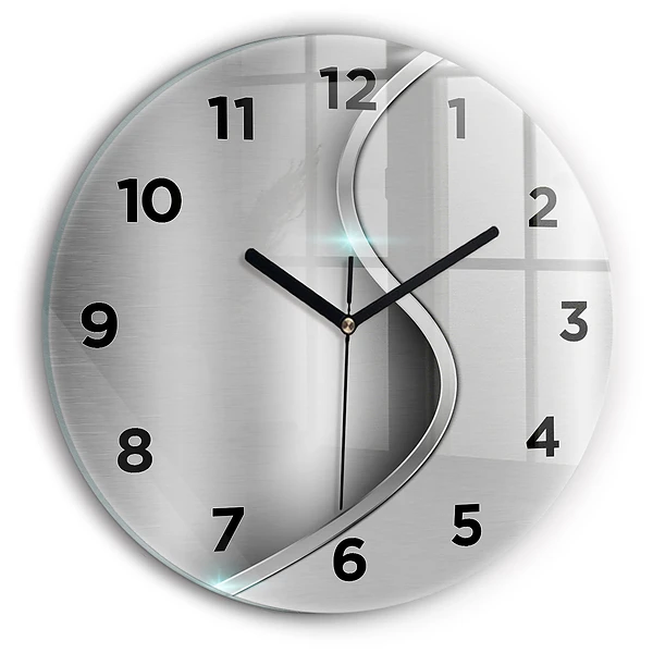 Wanduhr glas rund Graues Metall Abstraktion