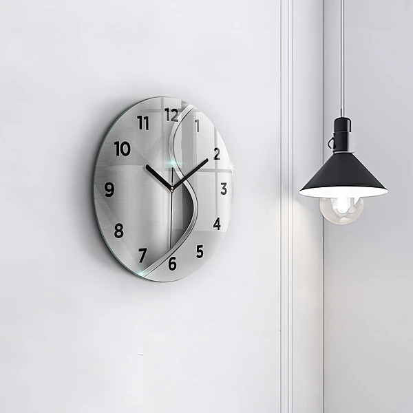 Wanduhr glas rund Graues Metall Abstraktion