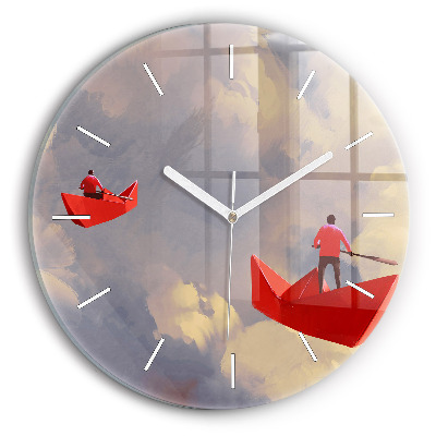 Wanduhr rund mit motiv Papier-Schiffe
