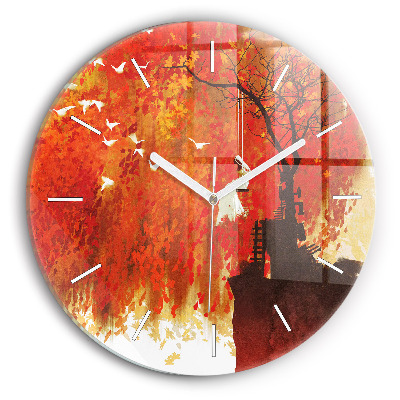 Wanduhr glas rund Braut im Herbst