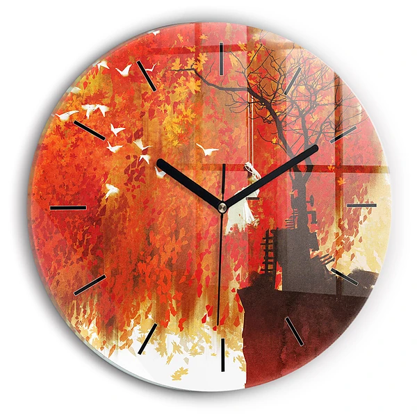 Wanduhr glas rund Braut im Herbst