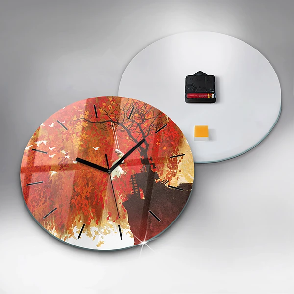 Wanduhr glas rund Braut im Herbst