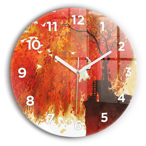 Wanduhr glas rund Braut im Herbst