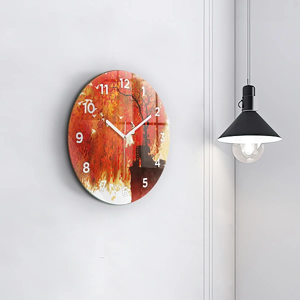 Wanduhr glas rund Braut im Herbst