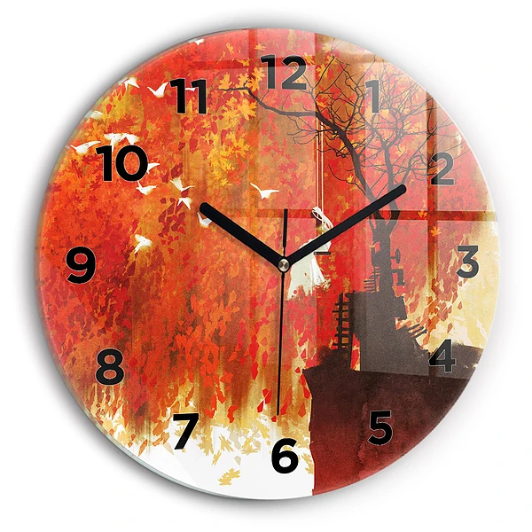 Wanduhr glas rund Braut im Herbst