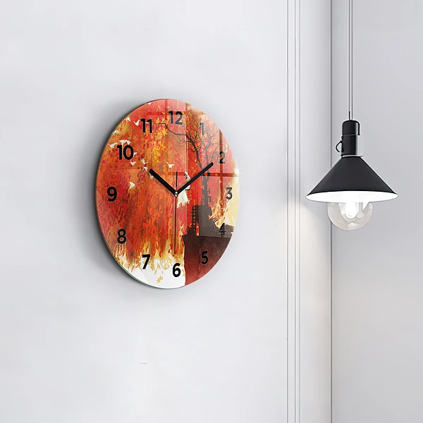 Wanduhr glas rund Braut im Herbst