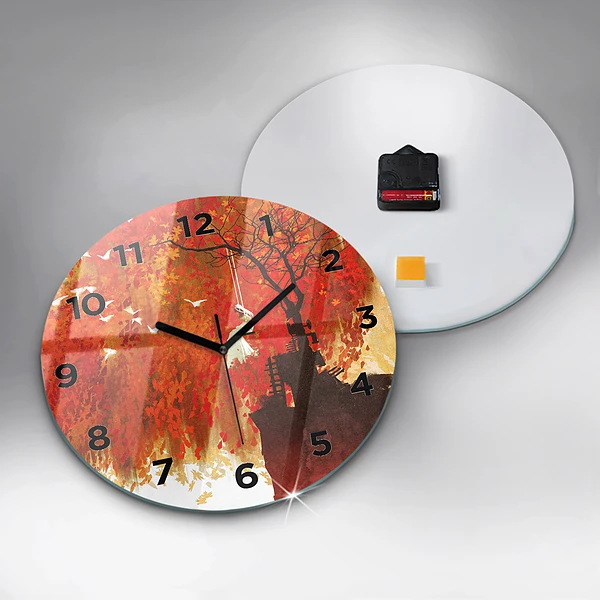 Wanduhr glas rund Braut im Herbst