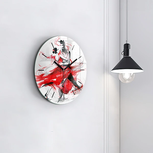 Wanduhr glas rund Tanzendes Paar
