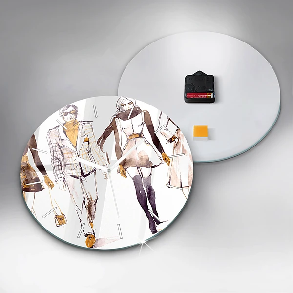 Wanduhr glas rund Frau und Mann