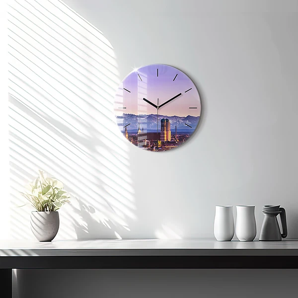 Wanduhr rund mit motiv Deutsche Alpen München