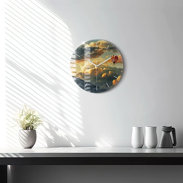 Wanduhr rund Ballonfahrt in den Wolken