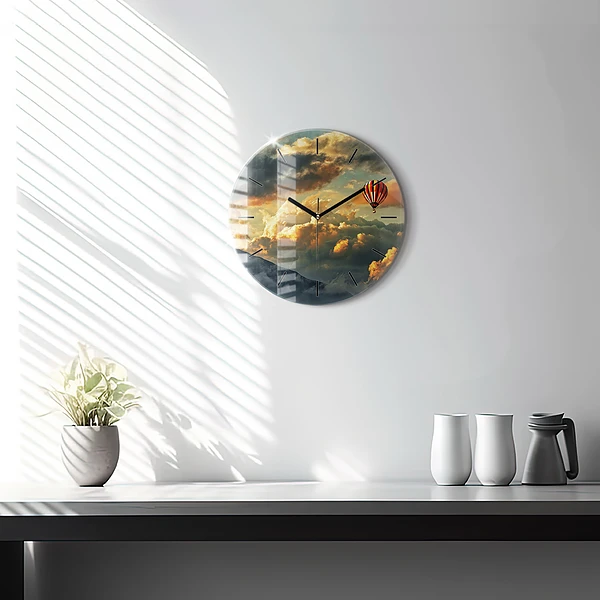 Wanduhr rund Ballonfahrt in den Wolken
