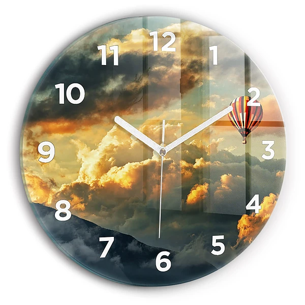 Wanduhr rund Ballonfahrt in den Wolken
