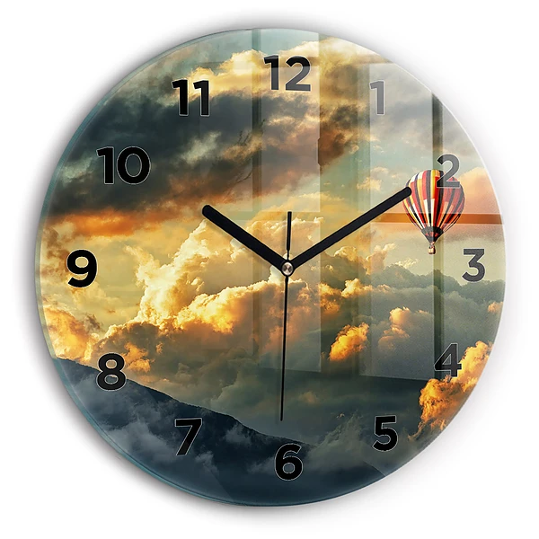 Wanduhr rund Ballonfahrt in den Wolken