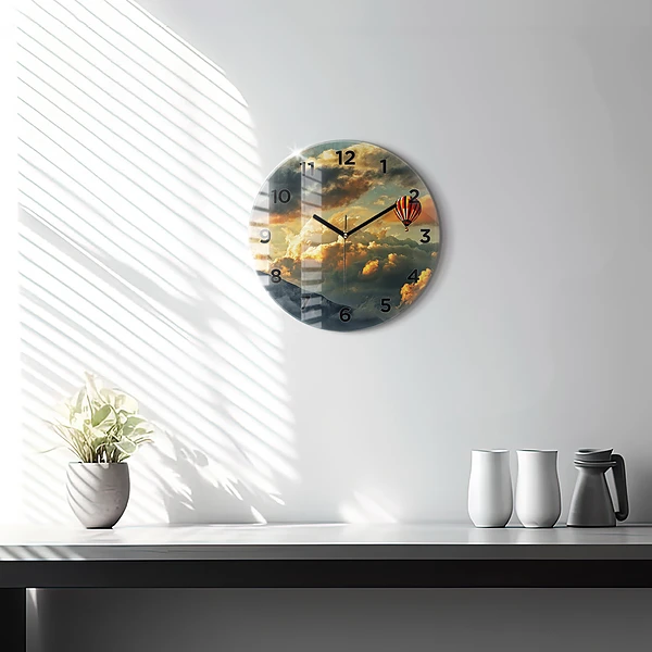 Wanduhr rund Ballonfahrt in den Wolken