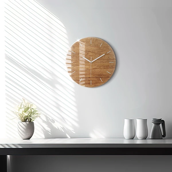 Wanduhr rund mit motiv Helles Holz