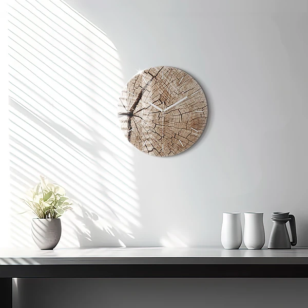 Wanduhr rund mit motiv Alter Holzstamm