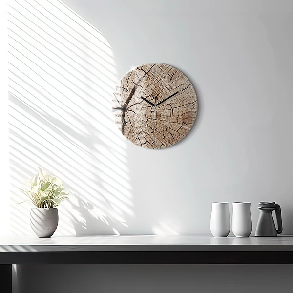 Wanduhr rund mit motiv Alter Holzstamm