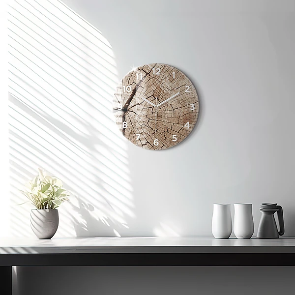 Wanduhr rund mit motiv Alter Holzstamm
