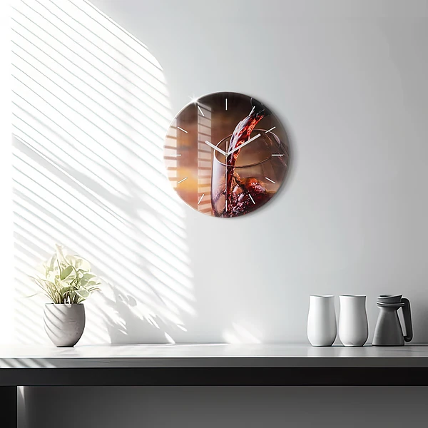 Wanduhr glas rund Weinglas