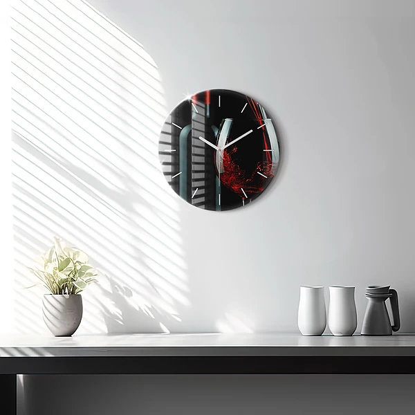 Wanduhr glas rund Weinflasche