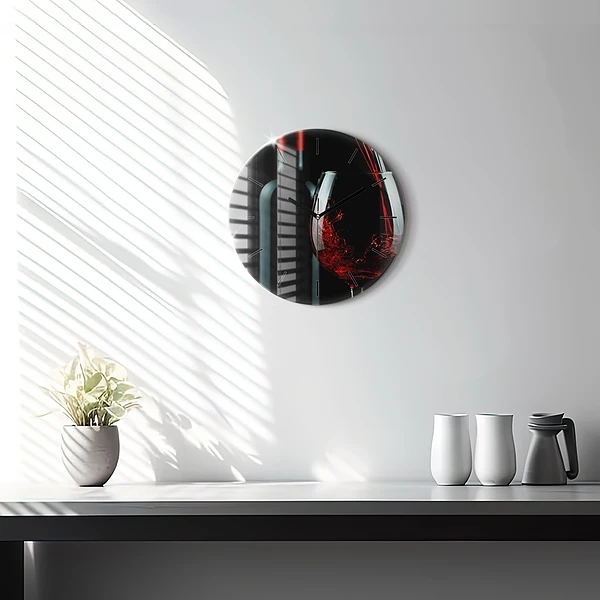 Wanduhr glas rund Weinflasche