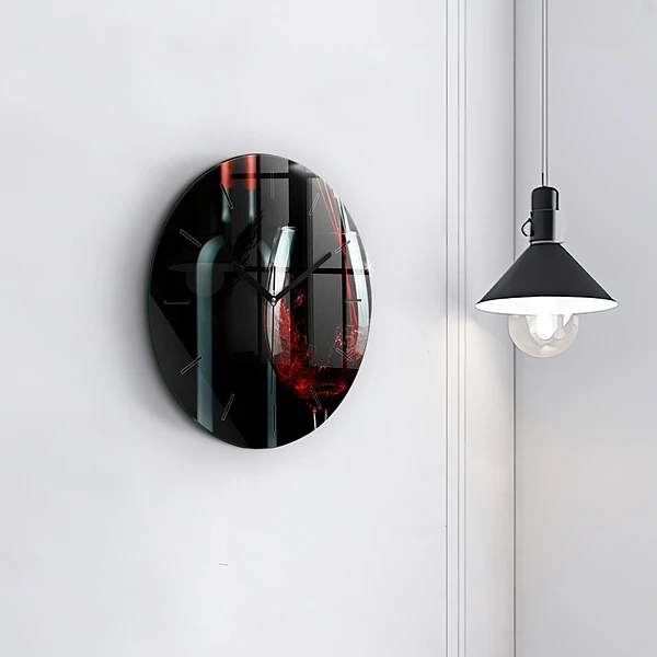 Wanduhr glas rund Weinflasche