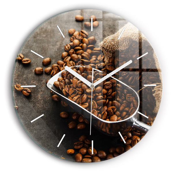 Wanduhr glas rund Sack mit Kaffeebohnen