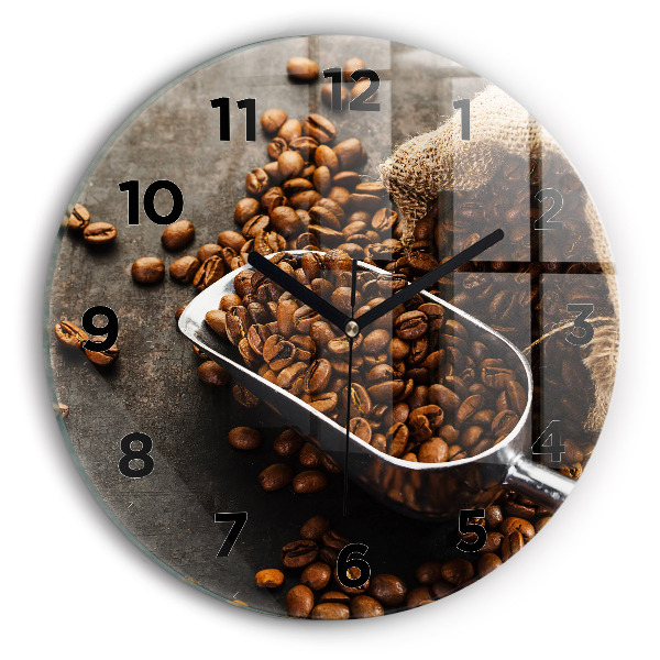 Wanduhr glas rund Sack mit Kaffeebohnen