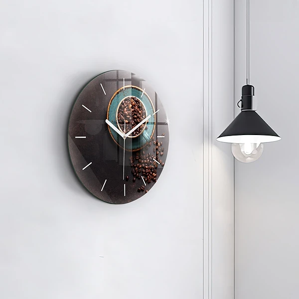 Wanduhr glas rund Tasse Kaffee