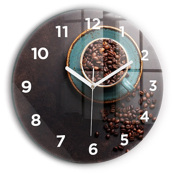 Wanduhr glas rund Tasse Kaffee
