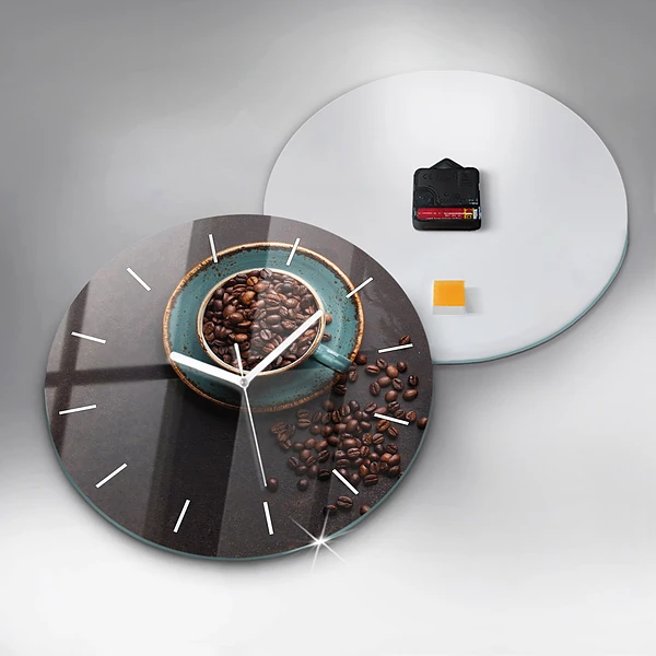 Wanduhr glas rund Tasse Kaffee