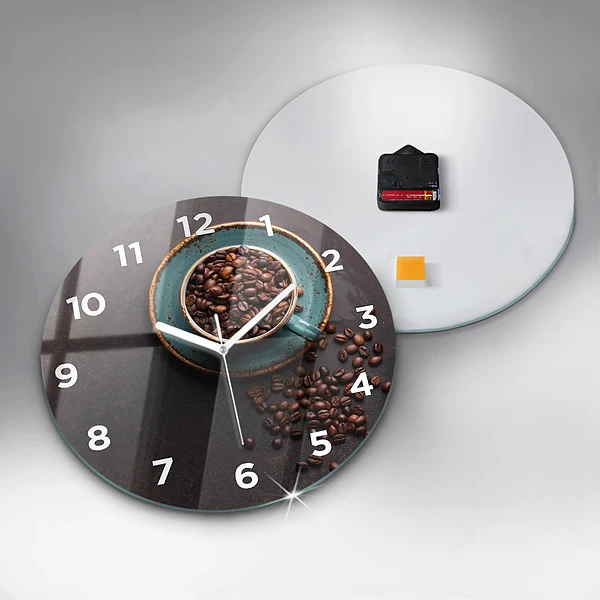 Wanduhr glas rund Tasse Kaffee
