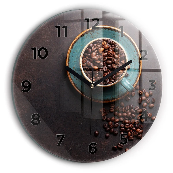 Wanduhr glas rund Tasse Kaffee