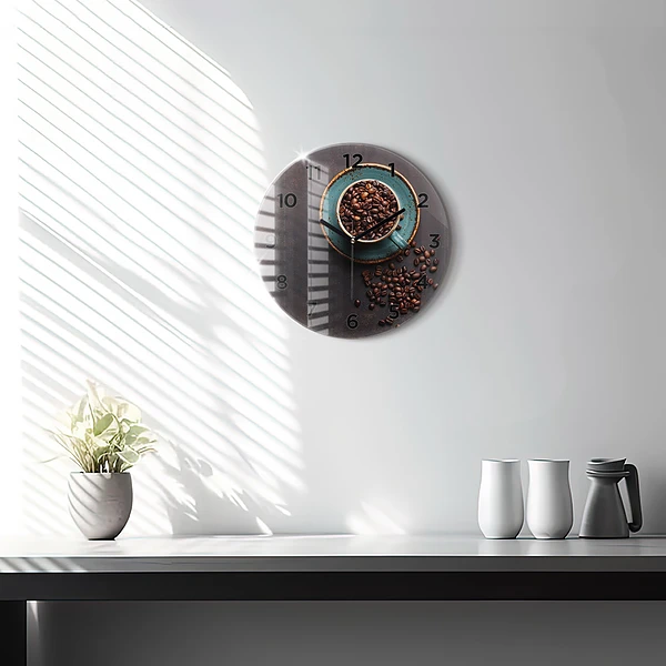 Wanduhr glas rund Tasse Kaffee