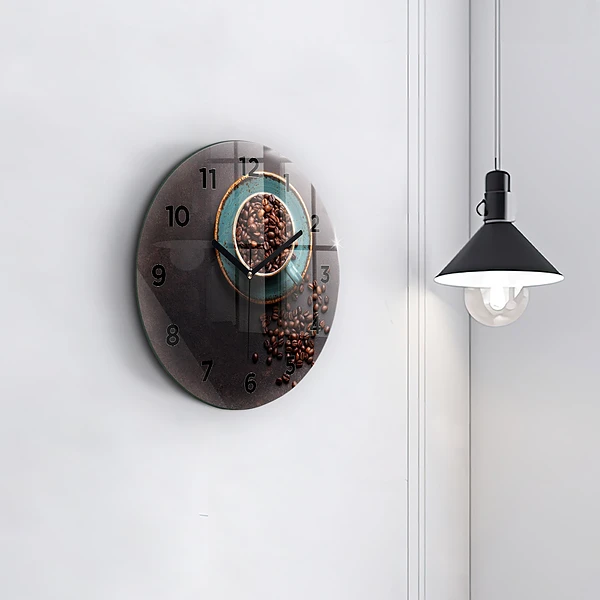 Wanduhr glas rund Tasse Kaffee