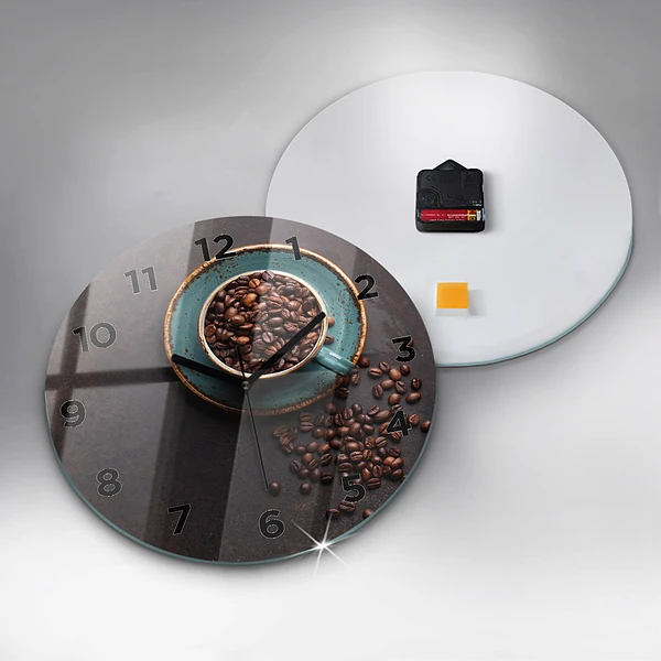 Wanduhr glas rund Tasse Kaffee