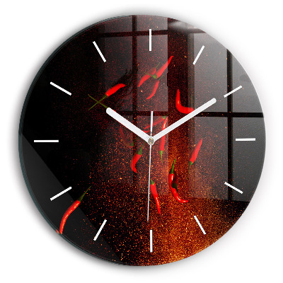 Wanduhr glas rund Chili-Schoten