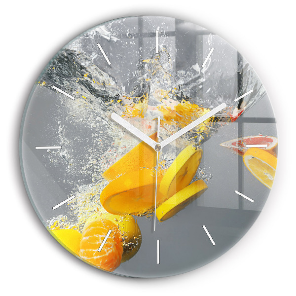Wanduhr glas rund Zitrusfrüchte im Wasser