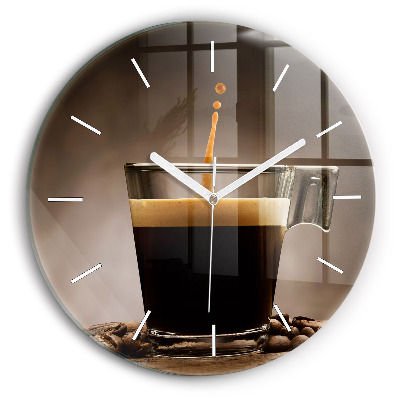 Wanduhr glas rund Becher mit Kaffee