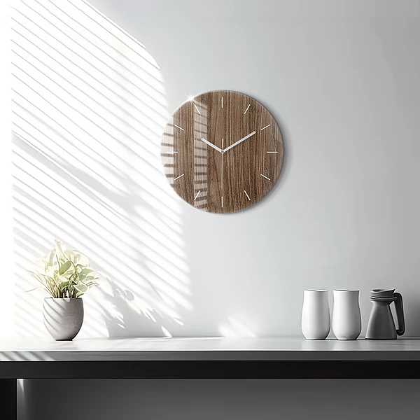 Wanduhr rund Dunkles Holz