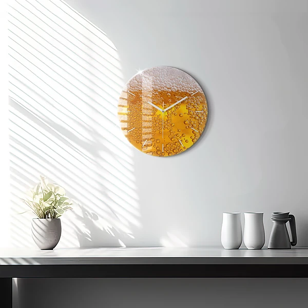 Wanduhr glas rund Bier