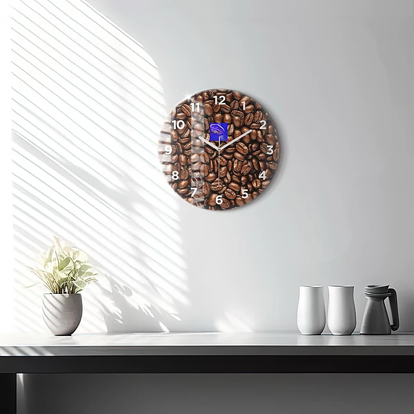 Wanduhr rund mit motiv Kaffeebohnen