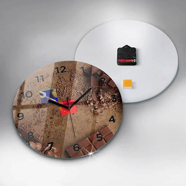 Wanduhr glas rund Schokoladentafeln