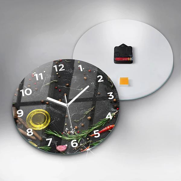 Wanduhr rund mit motiv Gewürze auf der Tischplatte
