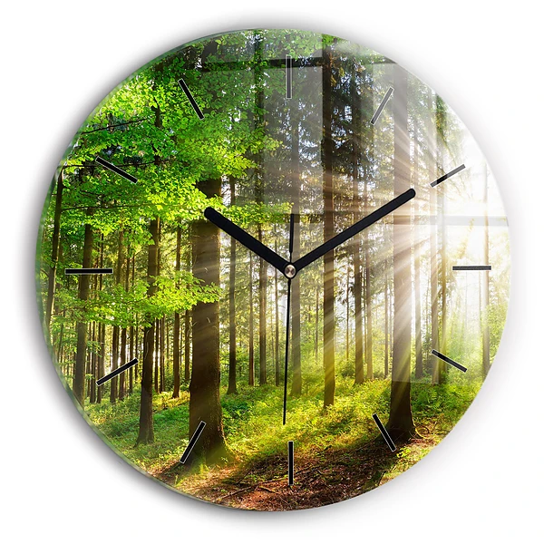Wanduhr glas rund Sonnenaufgang im Wald