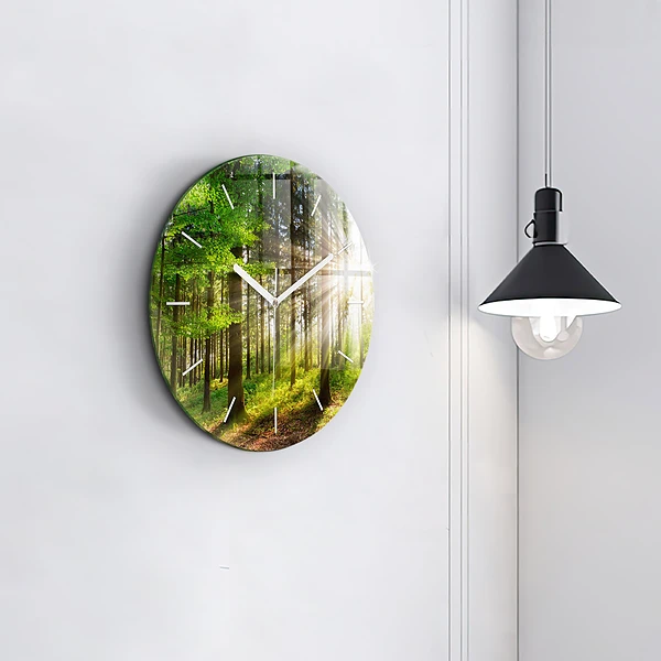 Wanduhr glas rund Sonnenaufgang im Wald